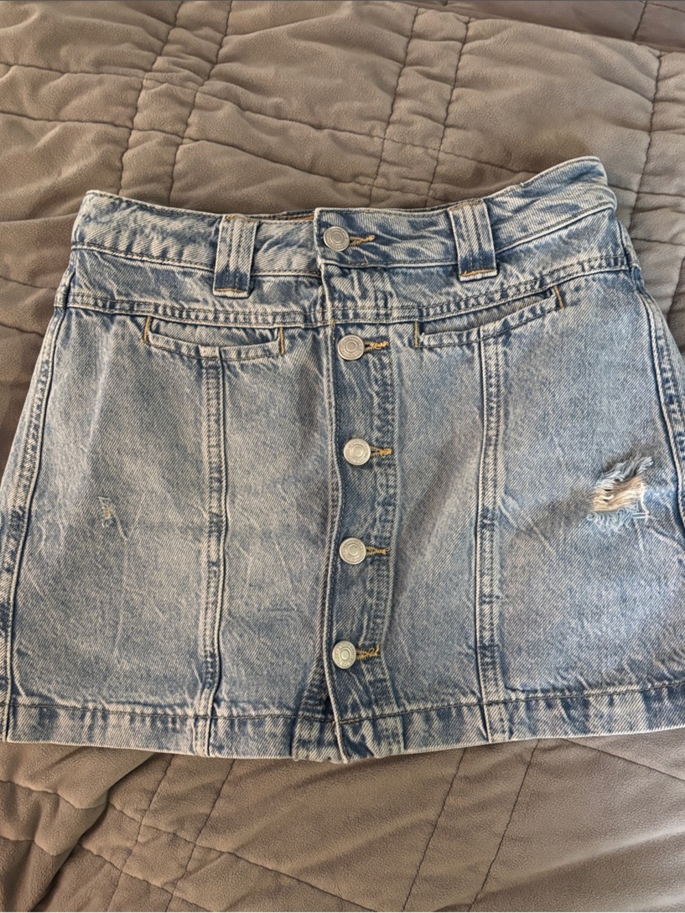 We The Free Light Wash Button-Front Denim Mini Skort